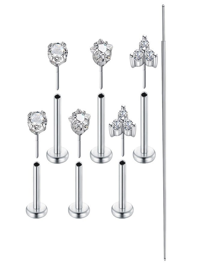 DJCIW 7PCS 20G Threadless Nose Studs and Flatback Cartilage Earrings Set-Hypoallergenic 316L Steel Push-In White CZ Studs with Insertion Taper for Labret Tragus Helix Conch Piercings 6/8/10mm - Image 1